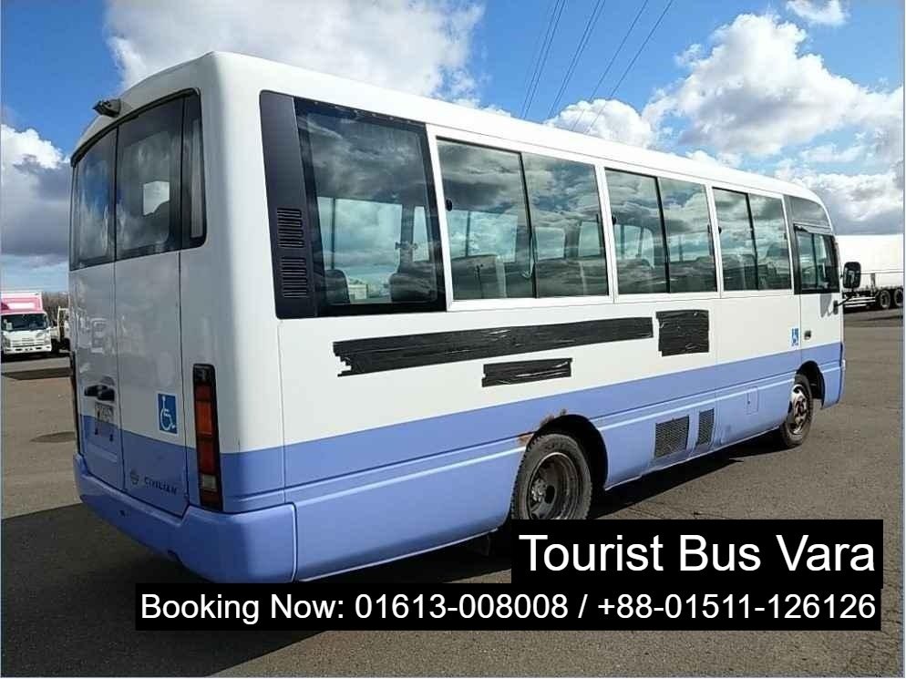 Tourist Bus Vara in Uttara Dhaka Bangladesh. Nissan Civilian Daily, Weekly, Monthly AC Mini Bus Service in Uttara Dhaka Bangladesh